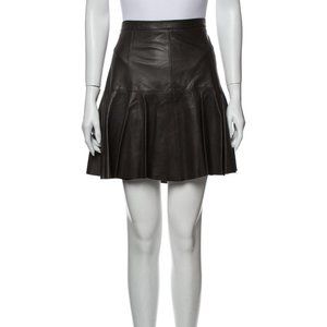 Halston Heritage Lamb Leather Brown A-Line Skirt